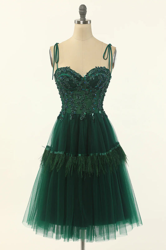 Green Beading Tulle Prom Dress