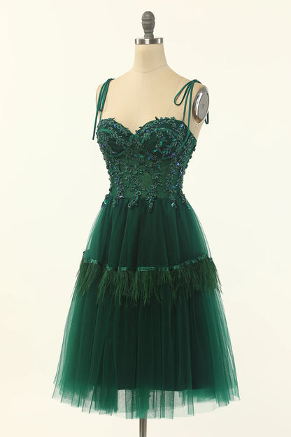 Green Beading Tulle Prom Dress