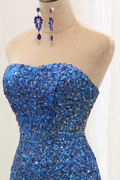 Amzcw Sparkly Gradient Blue Mermaid Sweetheart Sequined Strapless Long Prom Dress prom dresses with long sleeves