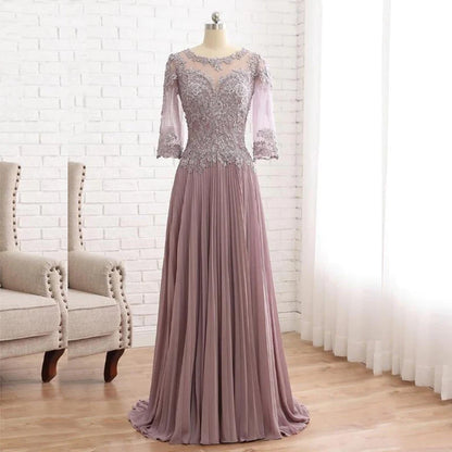 Charming Lace Jewel Neck 3/4 Sleeves Mother of the Bride Dresses With Appliqued