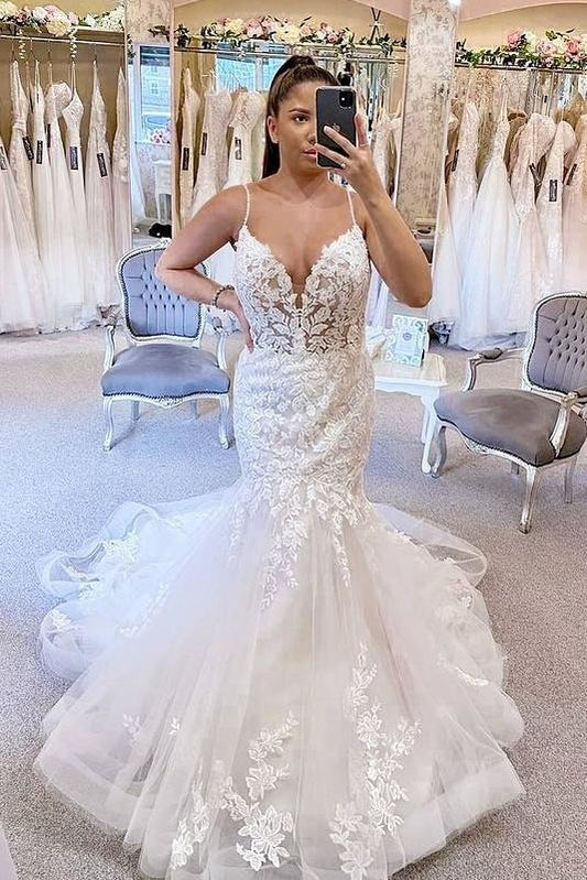 Mermaid Spaghetti Straps Wedding Dresses Bride Dress