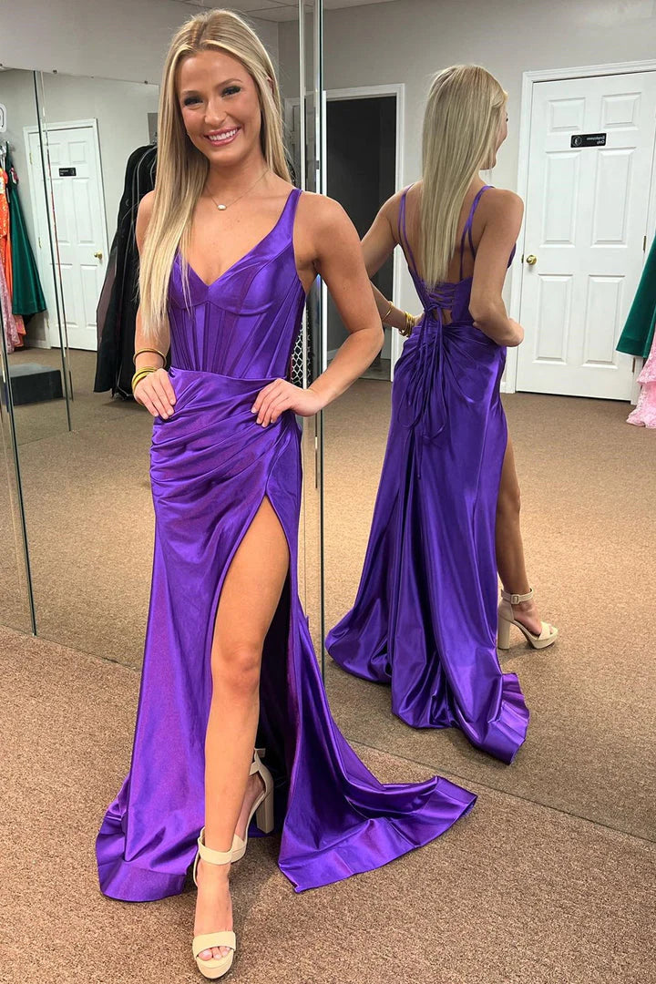 V-Neck Mermaid Backless Spaghetti Strap Prom Dresses