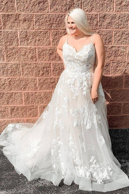 Chic Spaghetti Straps Long Flowy Wedding Dresses Bride Dress