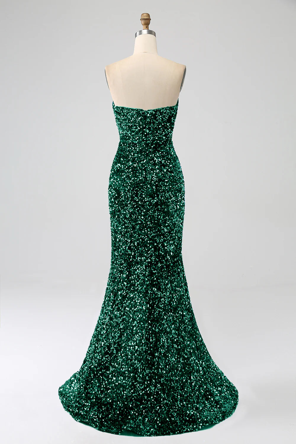 Amzcw Dark Green Mermaid Strapless Sequins Long Prom Dress With Slit prom dresses shops