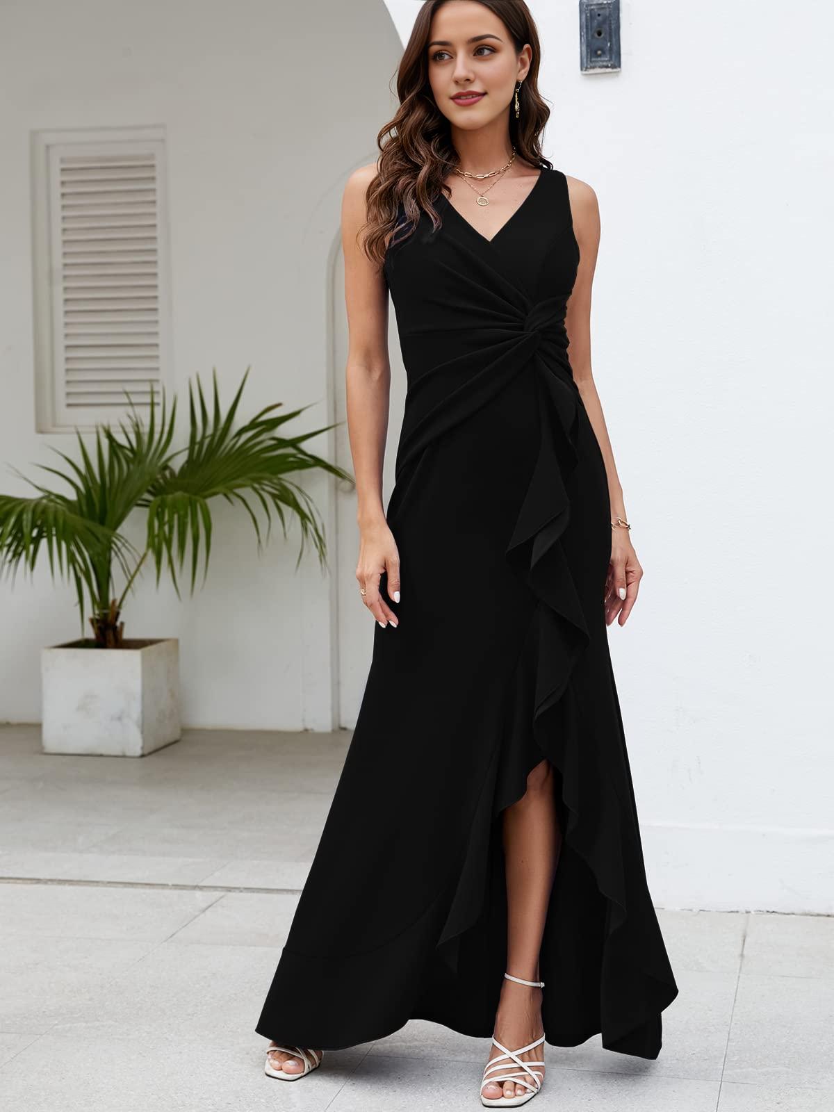 Amzcw Formal Evening Dresses for Women Elegant Evening Party Prom Dress Long Sexy V Neck Sleeveless Split Wrap dresses evening wear