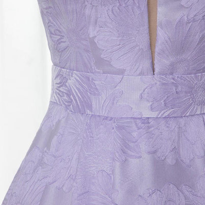 Elegant A-Line Bateau Sleeveless Lilac Floral Satin Prom Dress Long