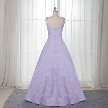 Elegant A-Line Bateau Sleeveless Lilac Floral Satin Prom Dress Long