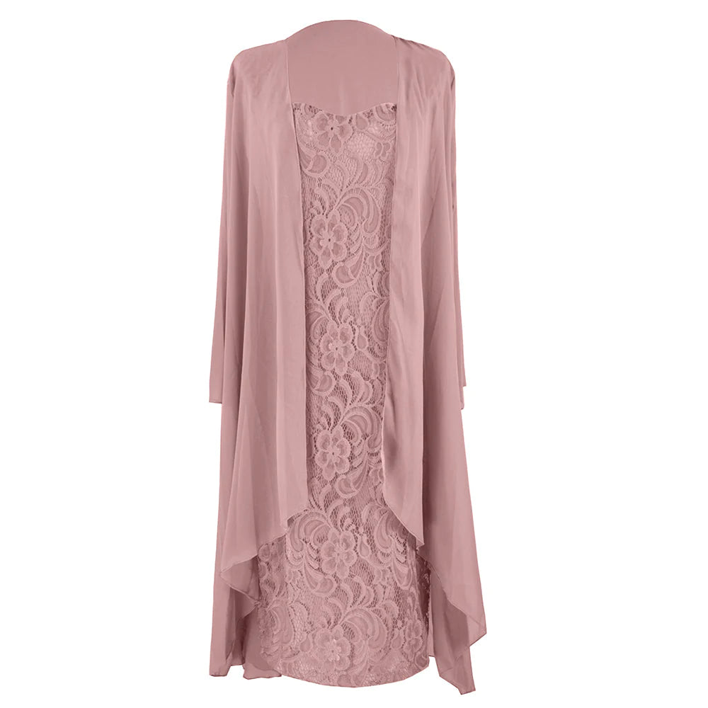 Elegant Chiffon Lace Two Pieces Plus Size Sheath Mother Of The Bride Dresses with Jacket