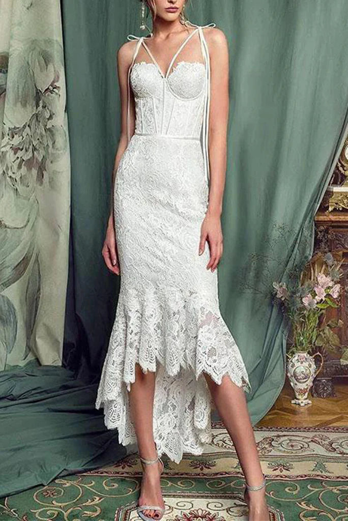 Elegant Lace Off White Sheath Bride Dresses