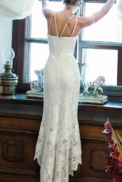 Elegant Lace Off White Sheath Bride Dresses