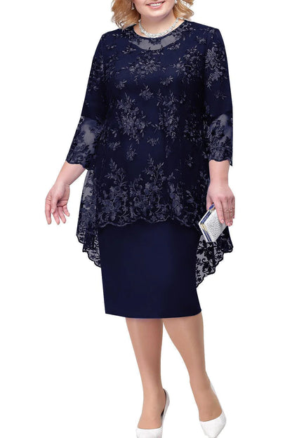 Elegant Plus Size Sheath Knee Length Mother Of The Bride Dress With Lace Jacket