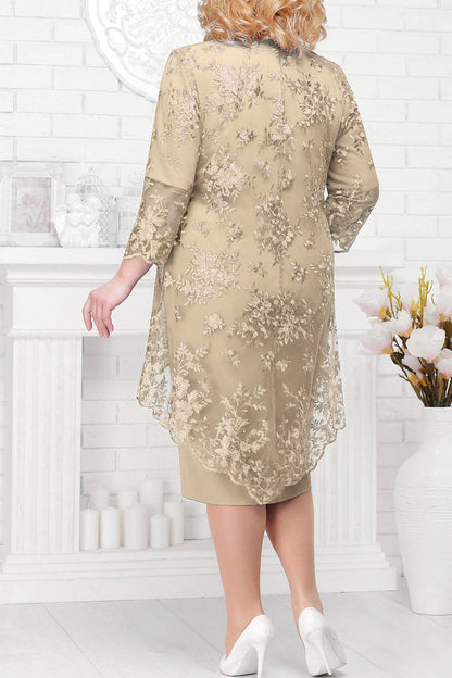 Elegant Plus Size Sheath Knee Length Mother Of The Bride Dress With Lace Jacket