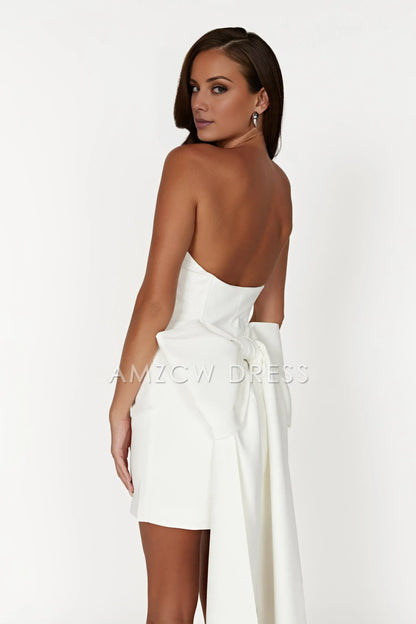 Amzcw Elegant Strapless Bow Mini Dress formal wear dresses - White