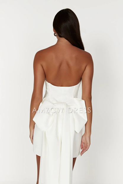 Amzcw Elegant Strapless Bow Mini Dress formal wear dresses - White