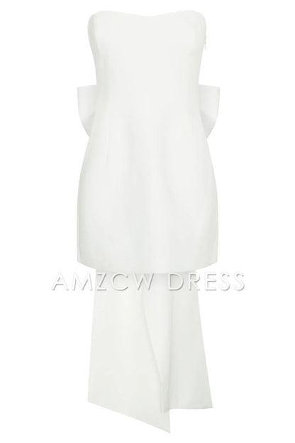 Amzcw Elegant Strapless Bow Mini Dress formal wear dresses - White
