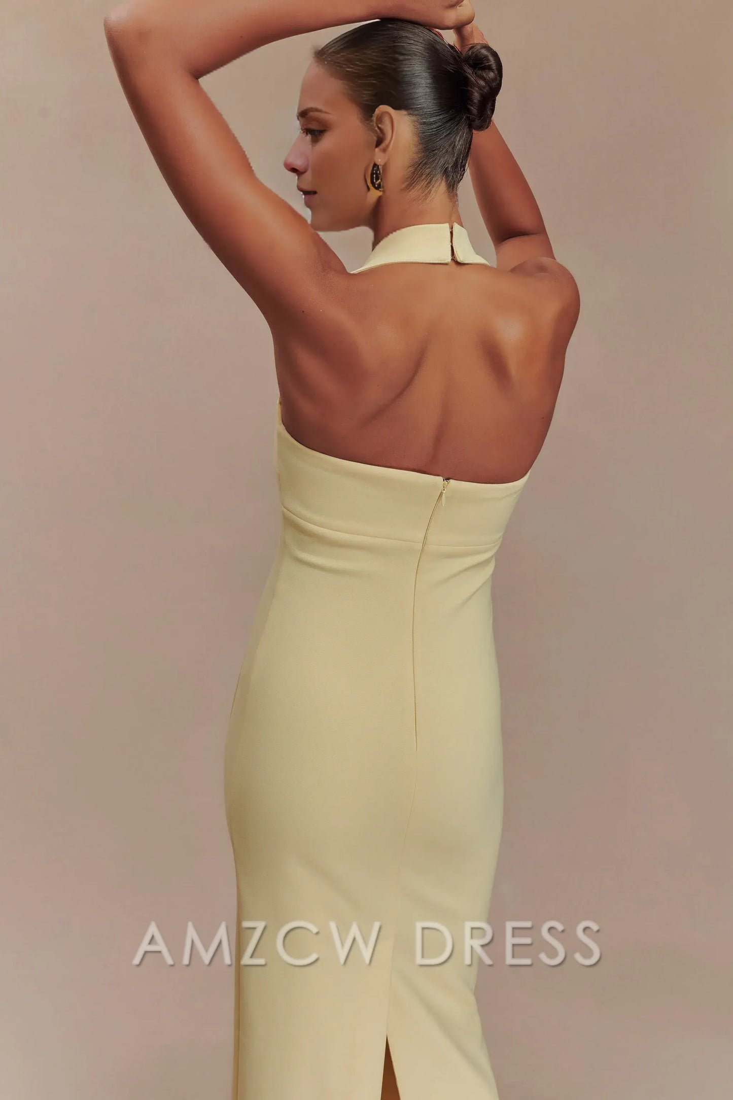 Amzcw Elegant Suiting Halter Midi Dress formal wear dresses - Pale Lemon