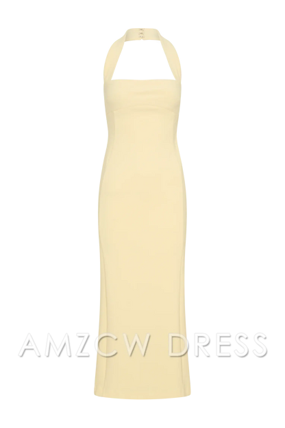 Amzcw Elegant Suiting Halter Midi Dress formal wear dresses - Pale Lemon