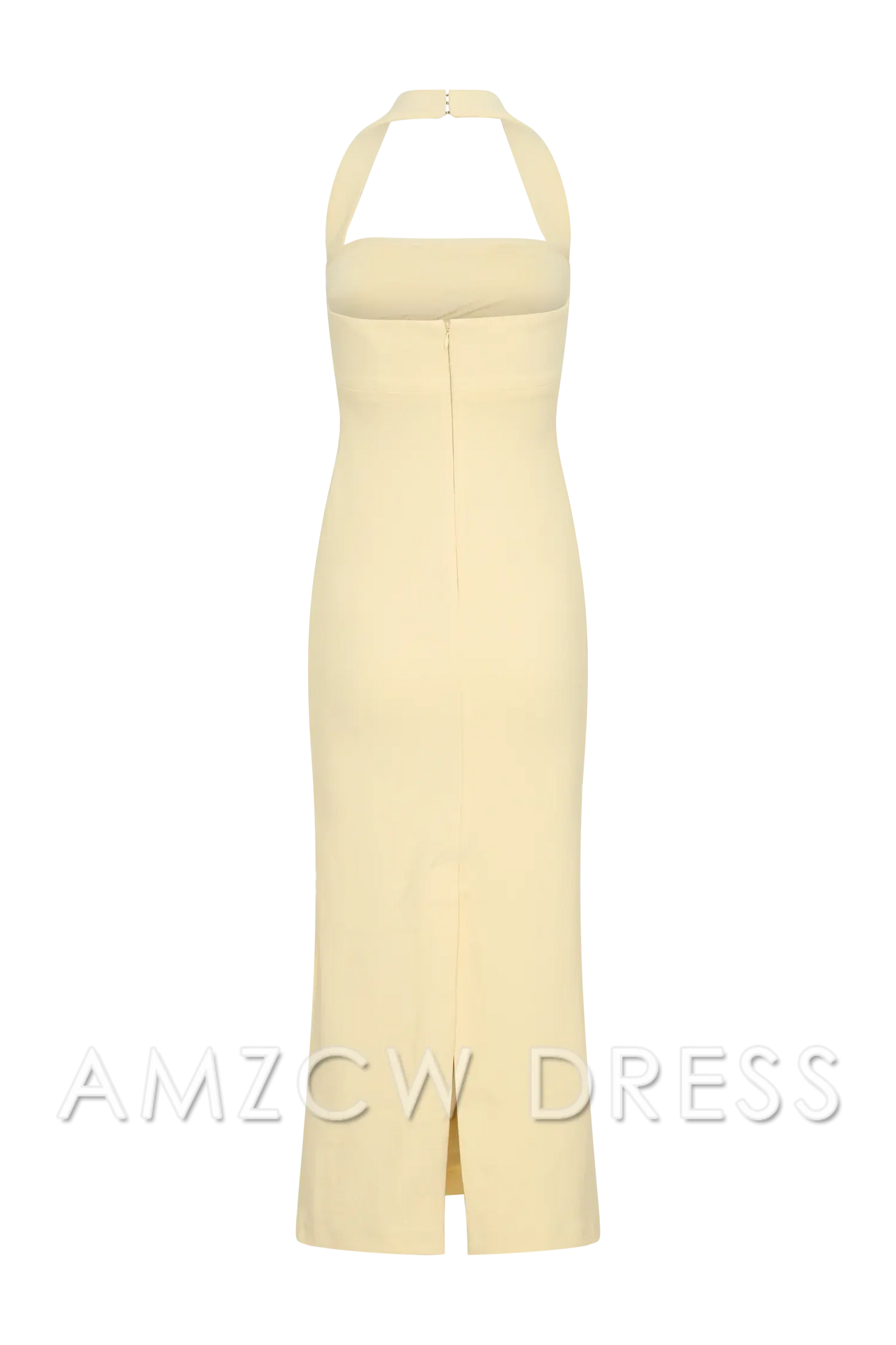Amzcw Elegant Suiting Halter Midi Dress formal wear dresses - Pale Lemon
