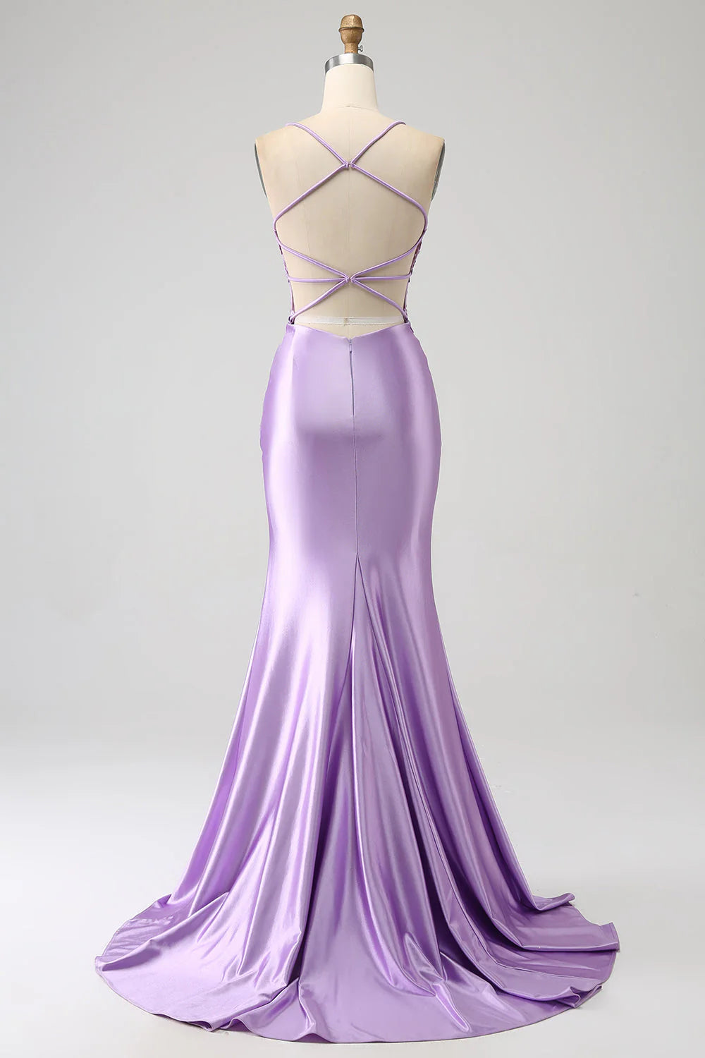 Amzcw Stylish Lilac Mermaid Spaghetti Straps Long Prom Dress with Appliques Slit prom dresses with long sleeves