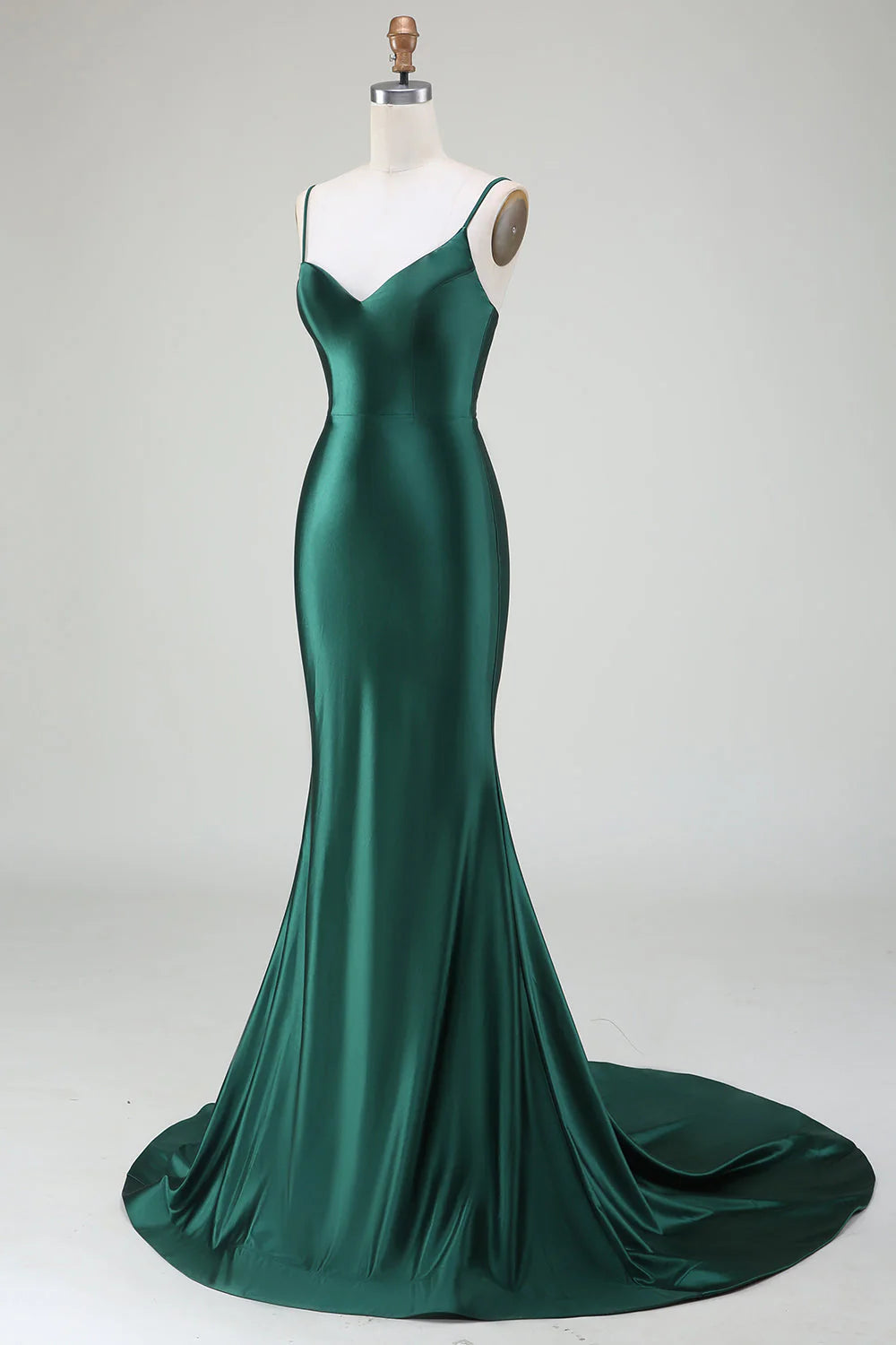 Amzcw Dark Green Mermaid Spaghetti Straps Sweep Train Long Prom Dress prom dresses shops