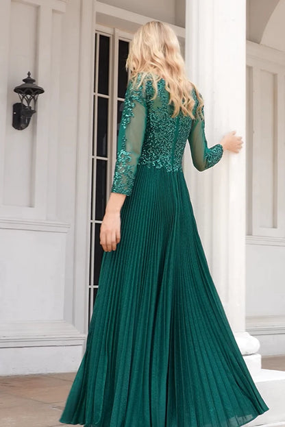 A Line Green Scoop Neck Long Sleeves Floor Length Mother Of The Bride Dresses With Beaded