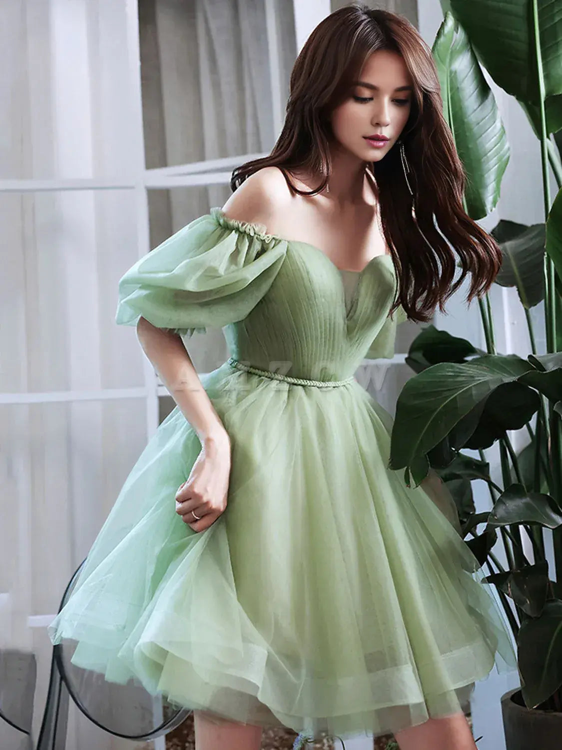 Amzcw Green tulle short prom dress green tulle homecoming dress formal wear dresses