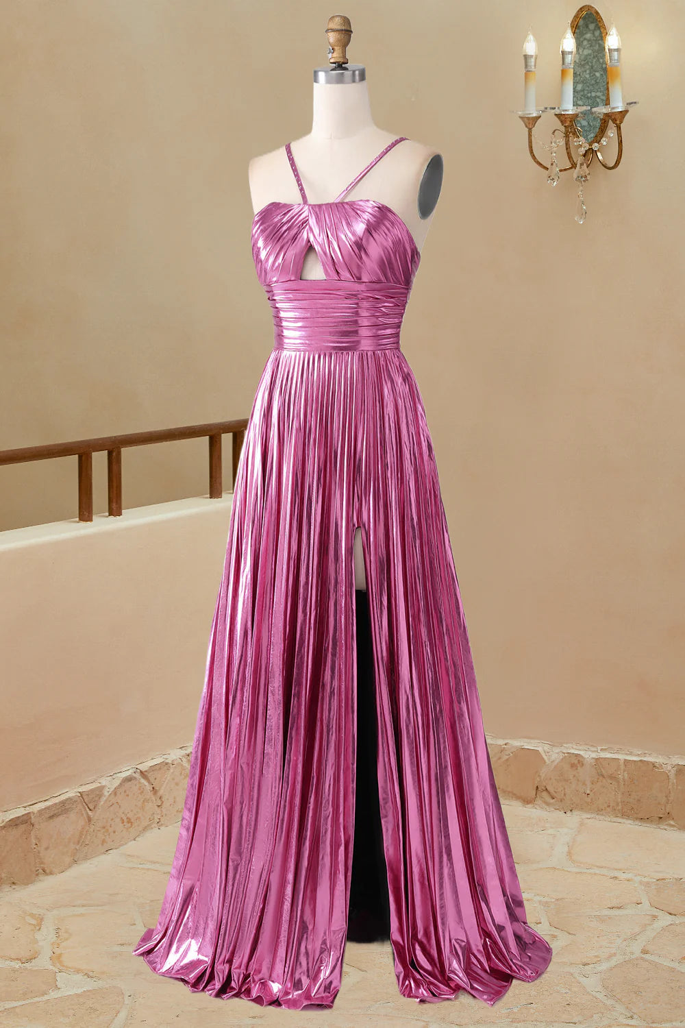 Halter Satin Sleeveless Prom Dress A Line Simple Long Formal Dresses