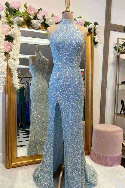 Mermaid Sequin Slit Zipper Up Floor Length Prom Evening Dresses