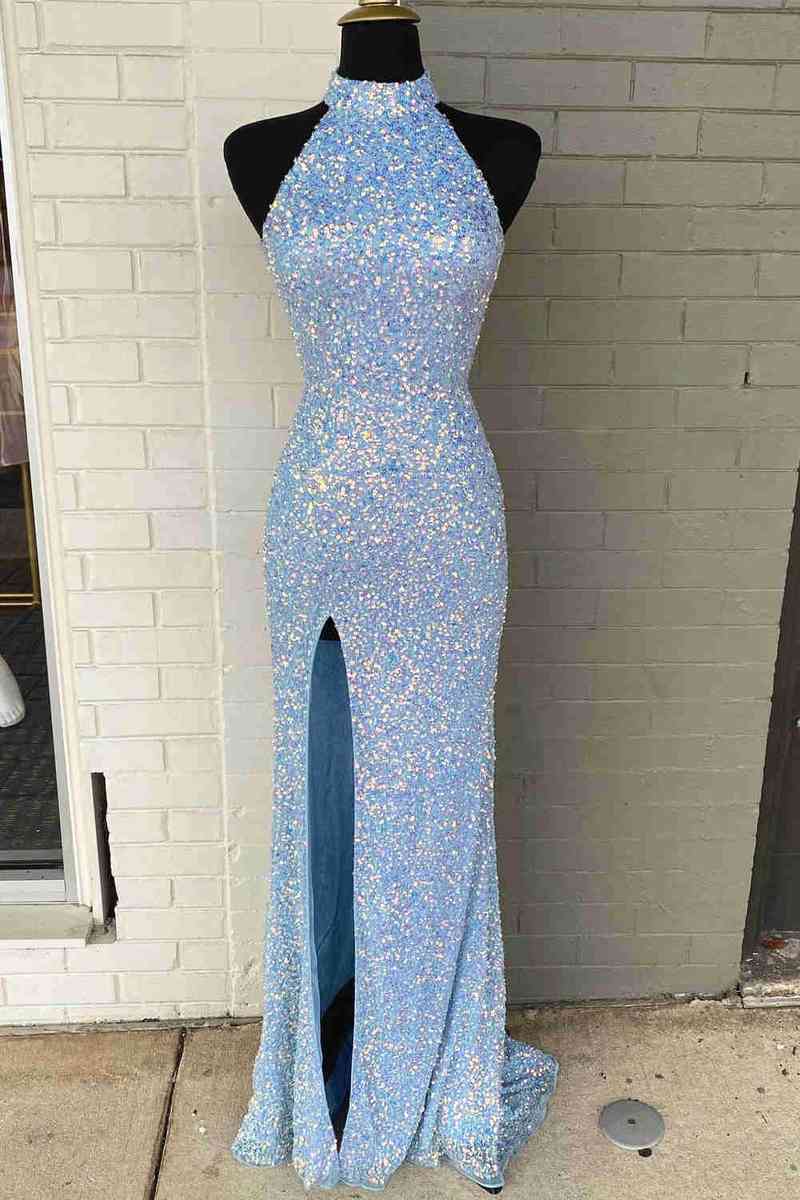 Mermaid Sequin Slit Zipper Up Floor Length Prom Evening Dresses