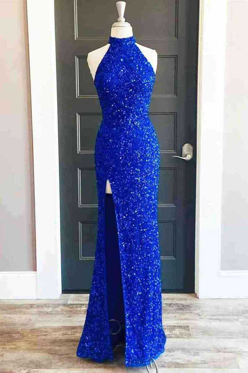 Mermaid Sequin Slit Zipper Up Floor Length Prom Evening Dresses