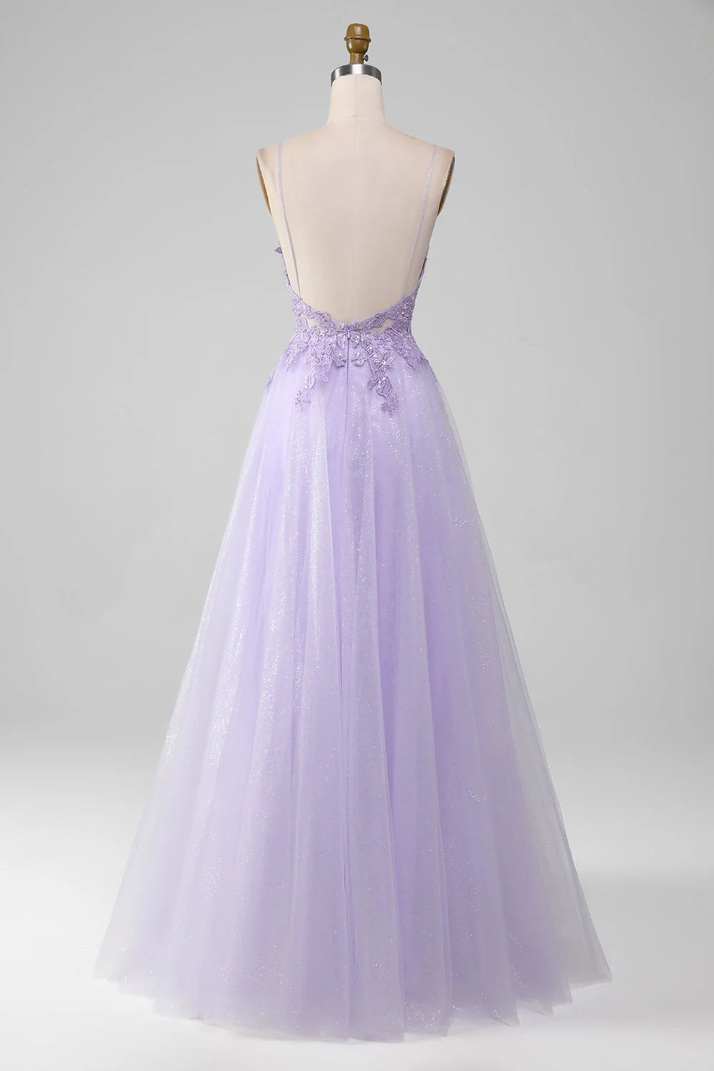 Amzcw Light Purple A-Line Spaghetti Straps Long Sparkly Prom Dress With Beading