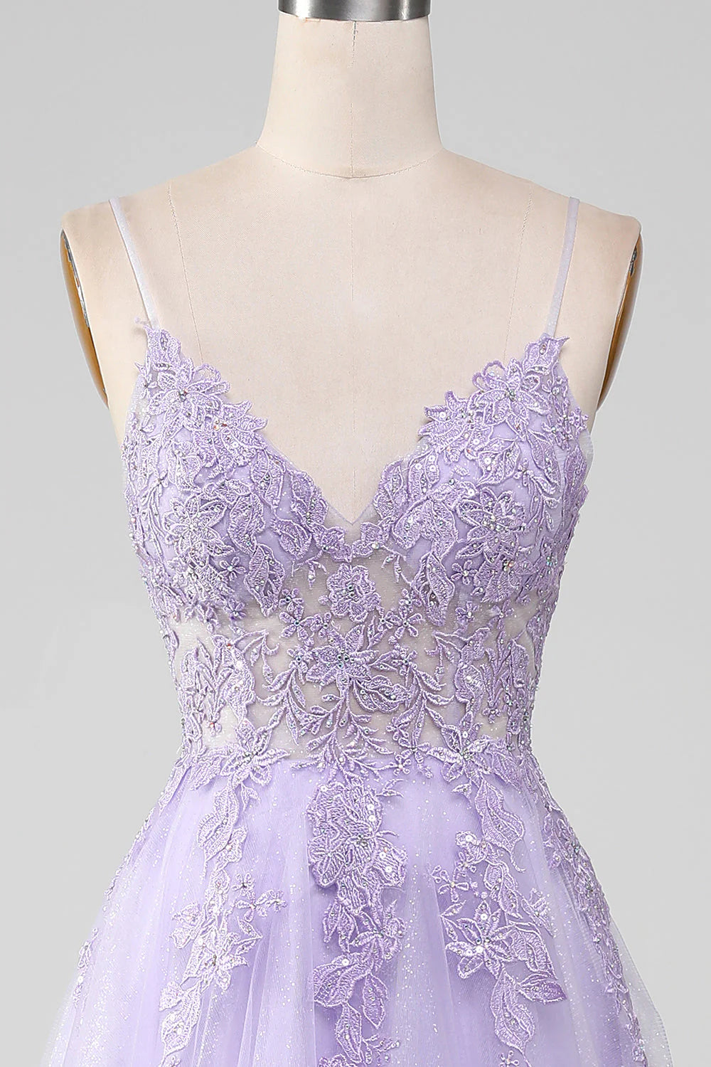 Amzcw Light Purple A-Line Spaghetti Straps Long Sparkly Prom Dress With Beading