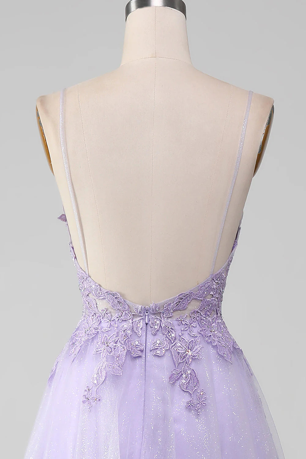 Amzcw Light Purple A-Line Spaghetti Straps Long Sparkly Prom Dress With Beading