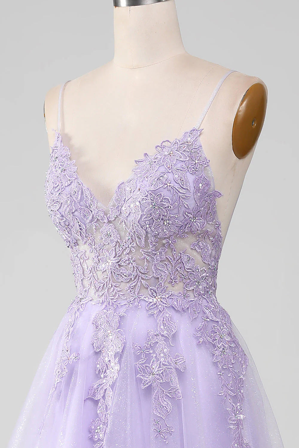 Amzcw Light Purple A-Line Spaghetti Straps Long Sparkly Prom Dress With Beading