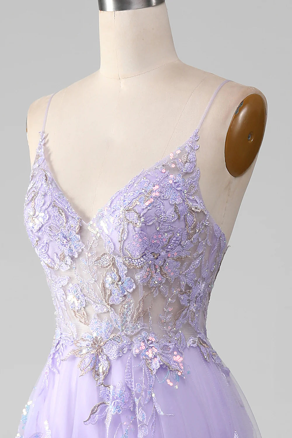 Amzcw Purple A Line Spaghetti Straps Sparkly Prom Dress With Beading