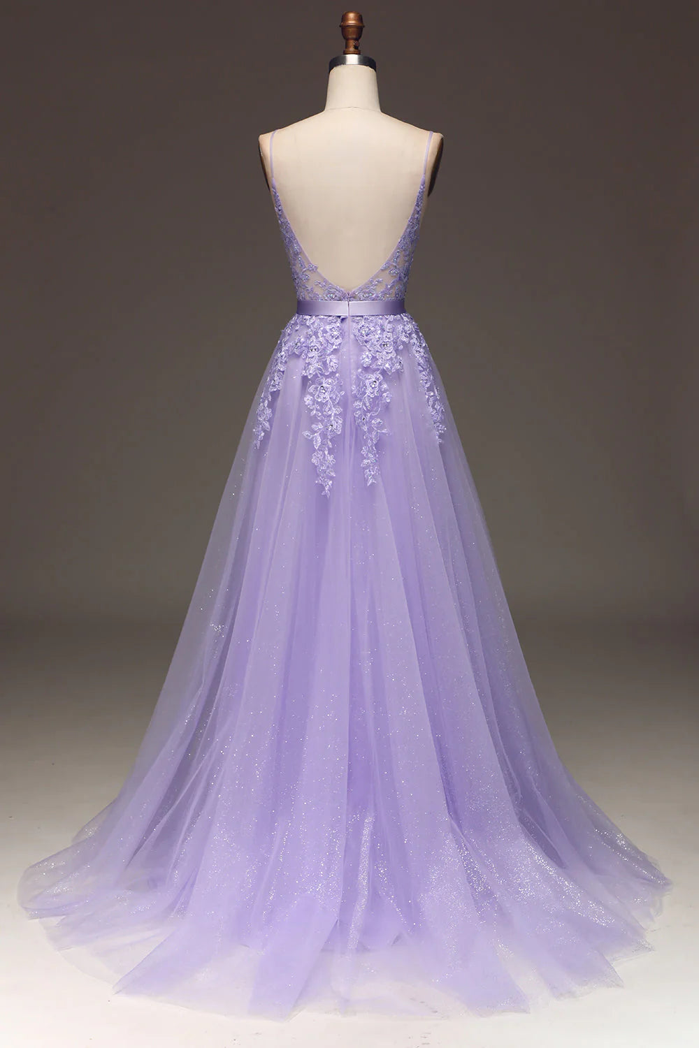 Amzcw Purple A-Line Spaghetti Straps Beaded and Tulle Prom Dress with Appliques prom dresses with long sleeves