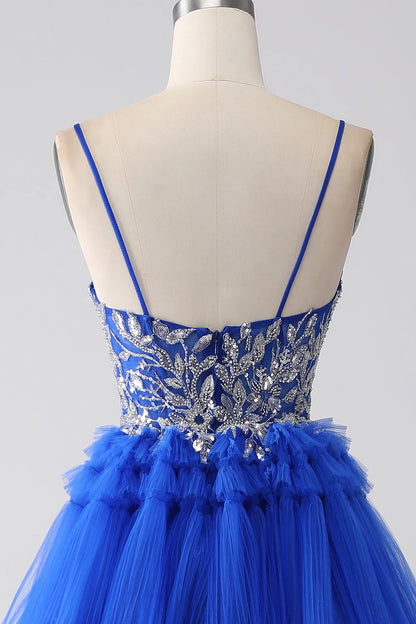 Amzcw Royal Blue Spaghetti Straps Tiered Prom Dress with Sequins prom dresses shops