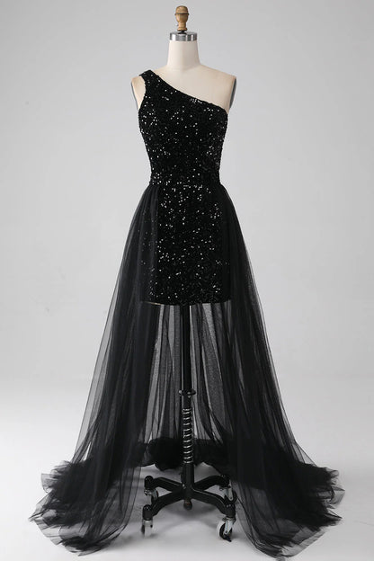 Amzcw Sparkly Black A-Line One Shoulder Sequins Long Prom Dress prom dresses shops