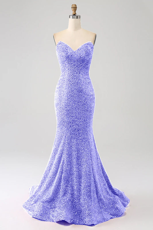 Amzcw Lavender Mermaid Sweetheart Sweep Train Prom Dress With Sequins prom dresses shops