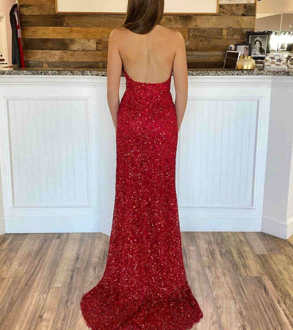 Mermaid Long Sexy Backless Sequin V-Neck Sleeveless Prom Dresses