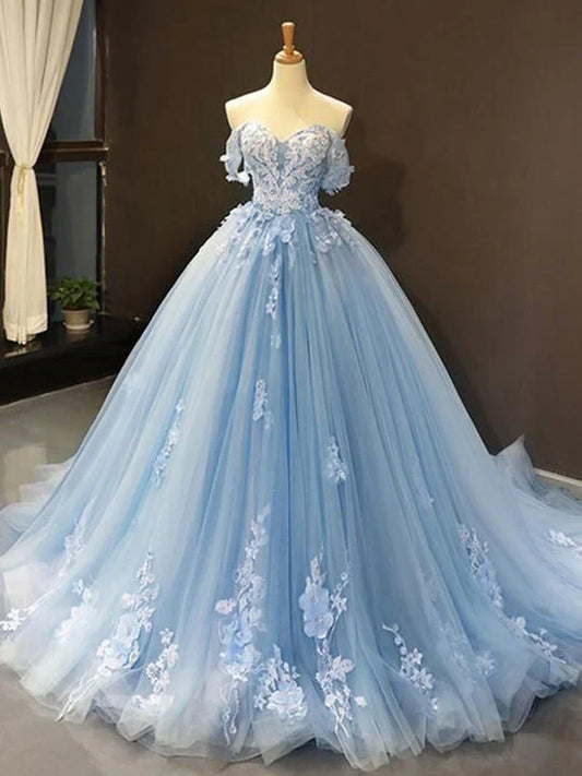 Women's Ball Gown Tulle Lace Sweetheart Sweep/Brush Train Long Prom Dresses