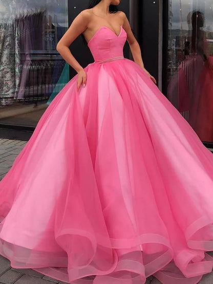 Ball Gown V-Neck Floor-Length Long Prom Dresses With Belt