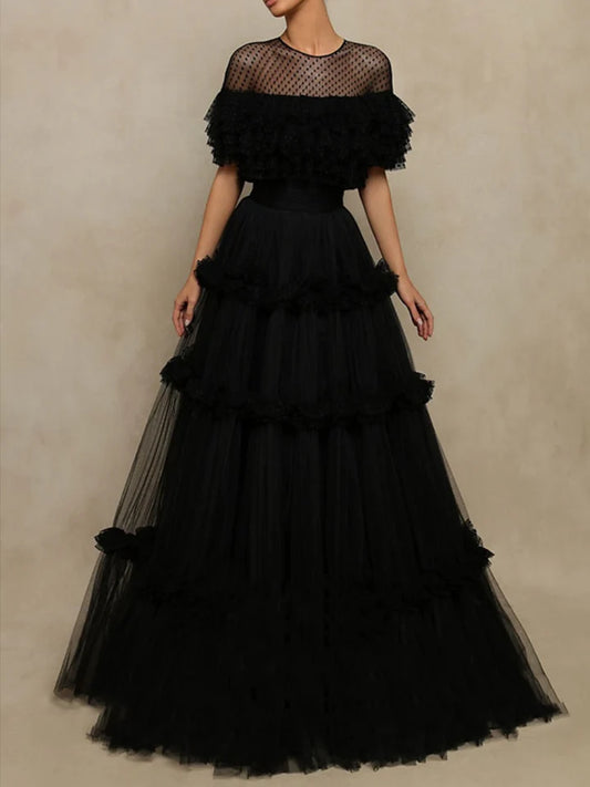 A-Line/Princess Sheer Neck Long Dresses