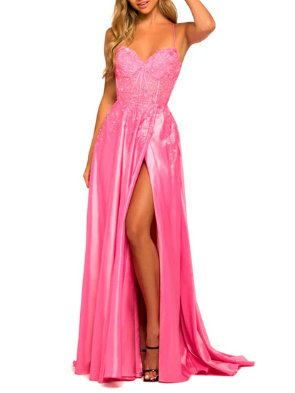 A-Line/Princess Spaghetti Straps Floor-Length Prom Dresses