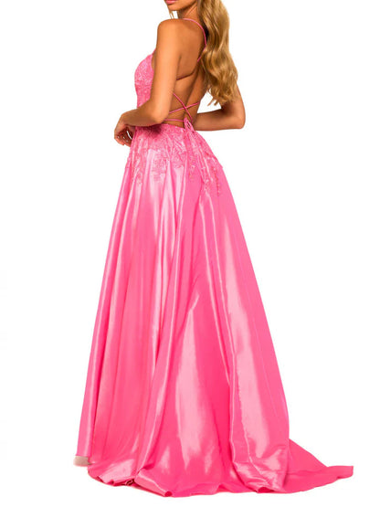 A-Line/Princess Spaghetti Straps Floor-Length Prom Dresses