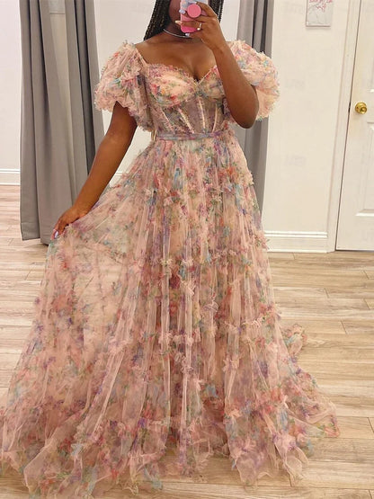 A-Line/Princess Off-The-Shoulder Floor-Length Sweetheart Prom Dress