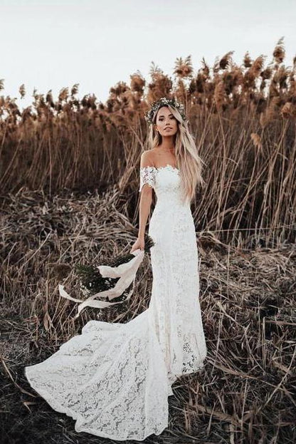 Mermaid Off the Shoulder Lace Beach Wedding Dress