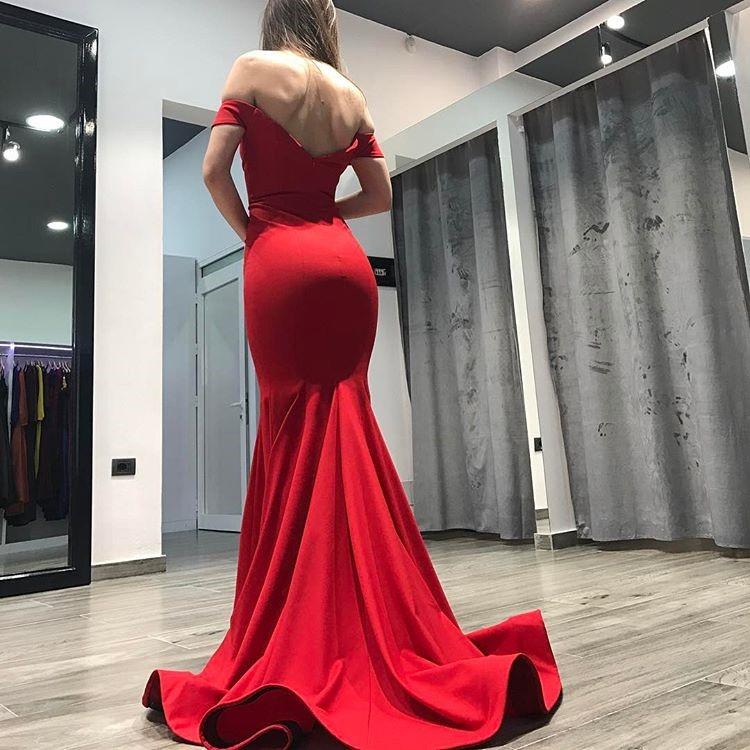 Mermaid Red Off the Shoulder Red Long Prom Dresses Backless Evening DressesMermaid Red Off the Shoulder Red Long Prom Dresses Backless Evening Dresses