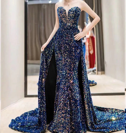 Mermaid Sweetheart Detachable Sequins Prom Dresses Long Formal Dresses