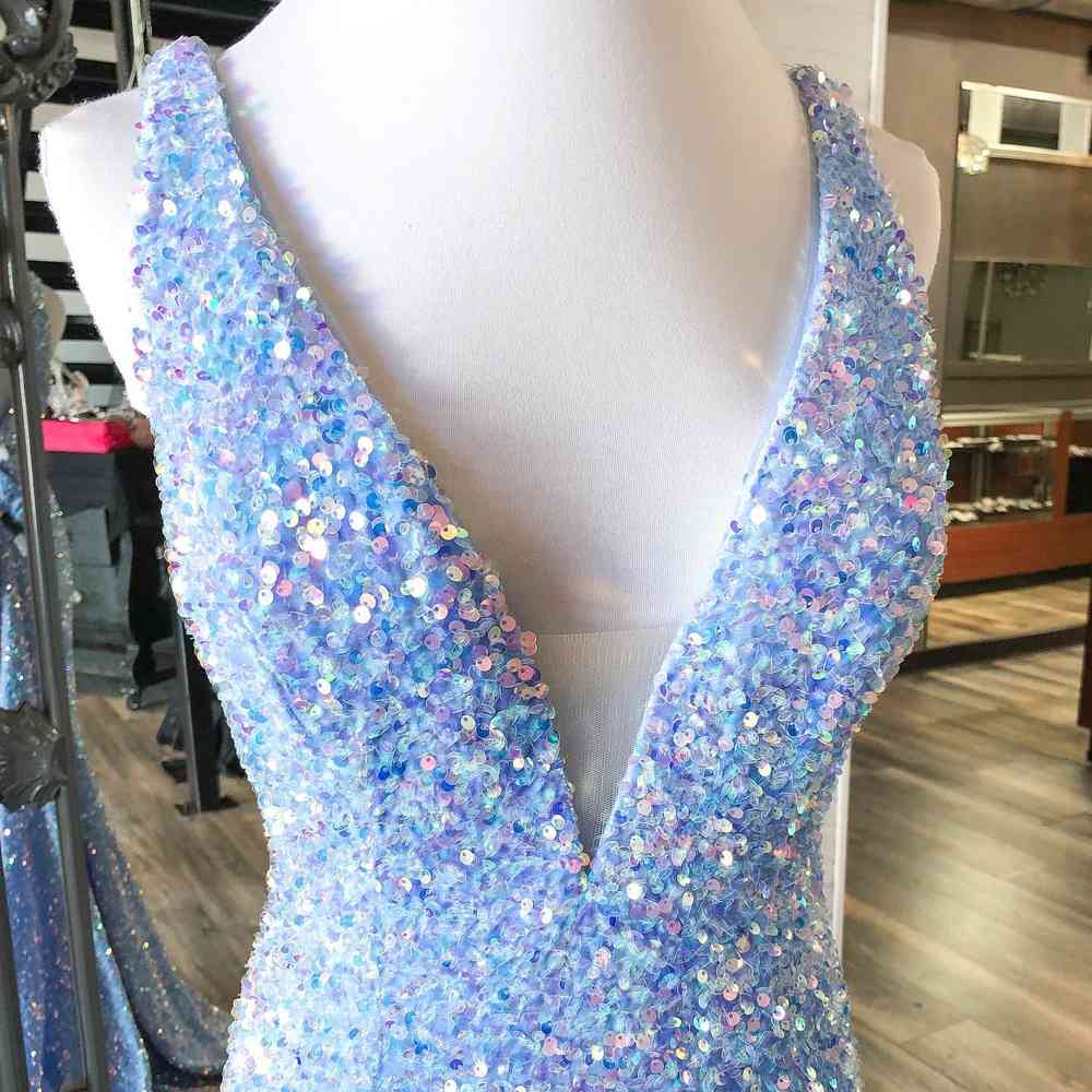 Mermaid V-Neck Sweep Train Backless Straps Velvet Sequins Prom Dresses